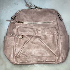 NWT Blush Pink Faux Leather Backpack Purse with Guitar Strap